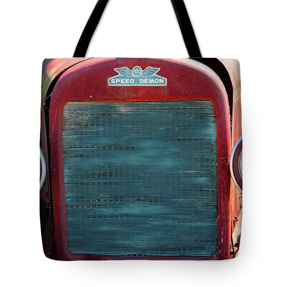Reo Tote Bag featuring the photograph Speed Demon Truck Grille - painterly by Les Palenik