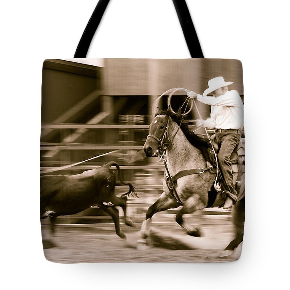 Rodeo Tote Bag featuring the photograph Speed by Scott Sawyer