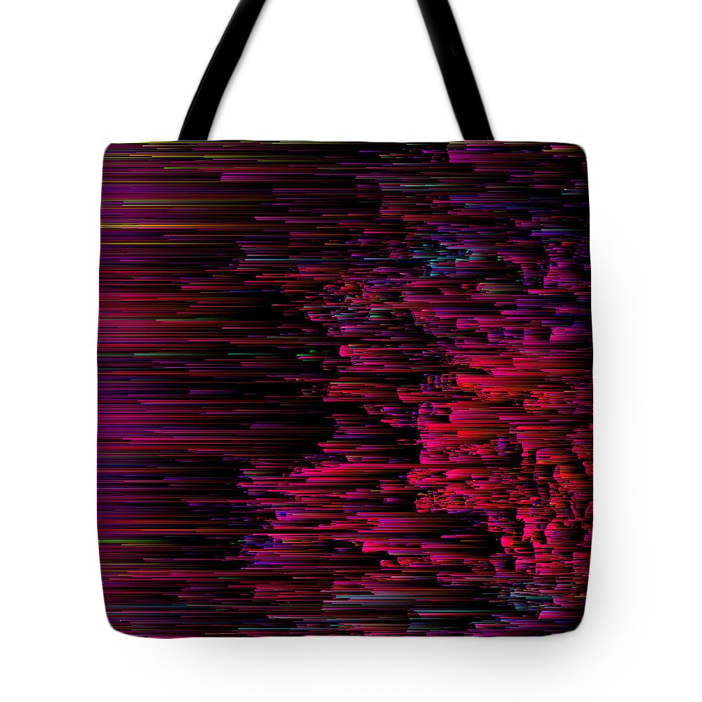 Glitch Tote Bag featuring the digital art Speeding Neon - Abstract Glitch Pixel Art by Jennifer Walsh