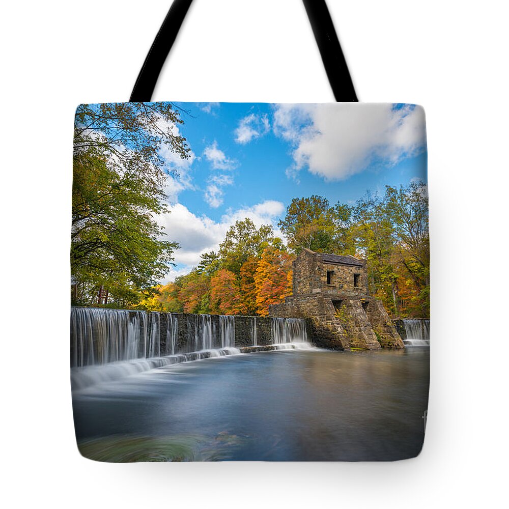 Speedwell Dam Tote Bag featuring the photograph Speedwell Dam Fall Foliage by Michael Ver Sprill