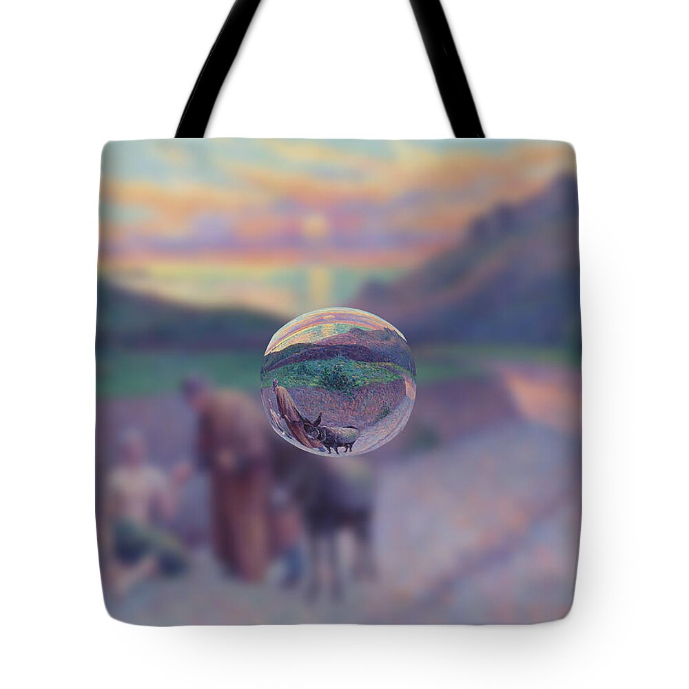 Abstract In The Living Room Tote Bag featuring the digital art Sphere 10 Luce by David Bridburg