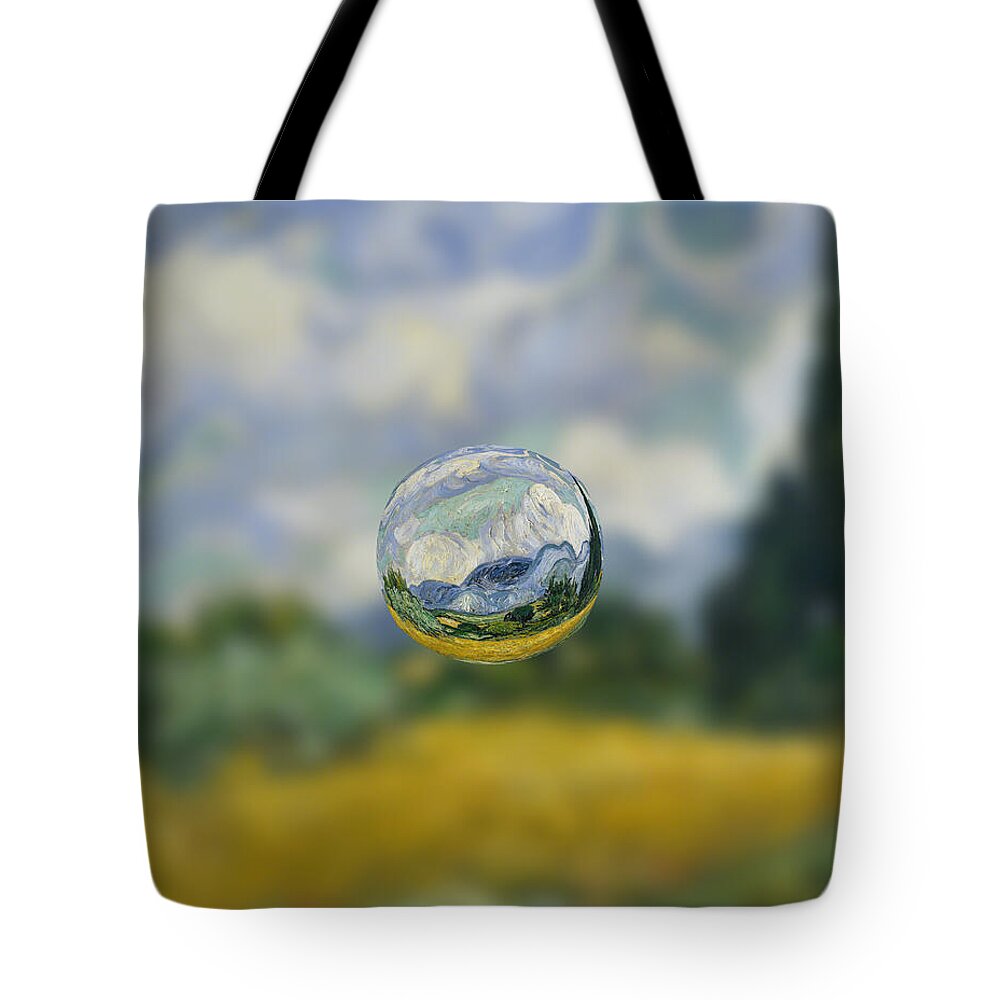 Post Modern Tote Bag featuring the digital art Sphere 7 van Gogh by David Bridburg