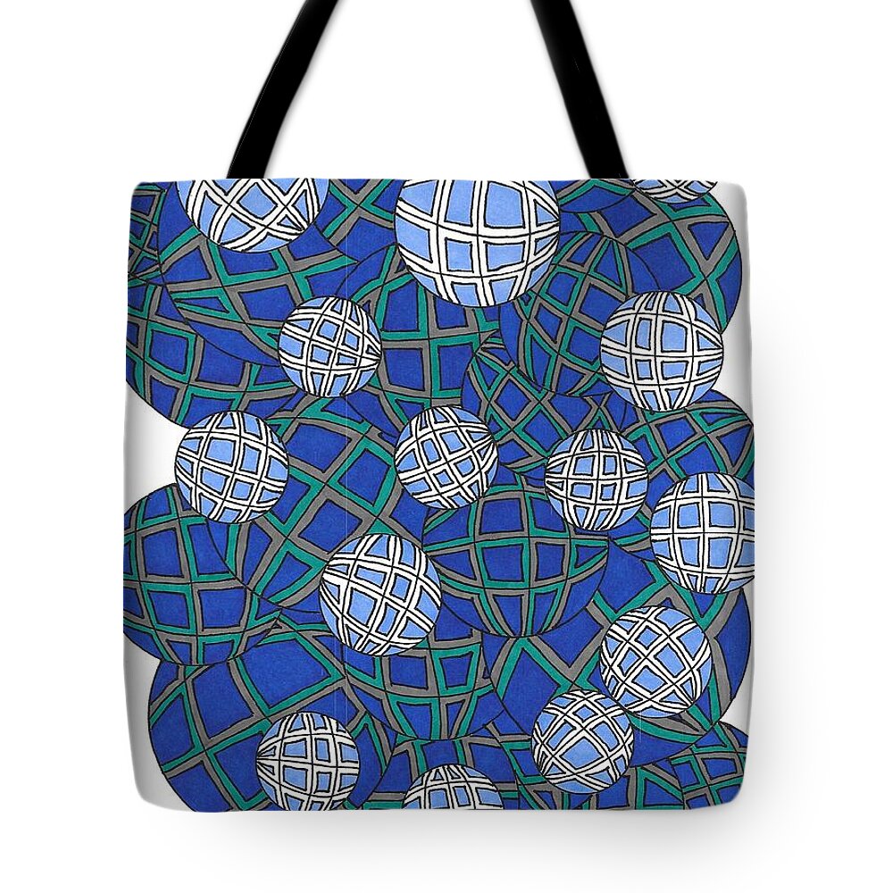 Balls Tote Bag featuring the drawing Spheres in Blue by Roberta Dunn
