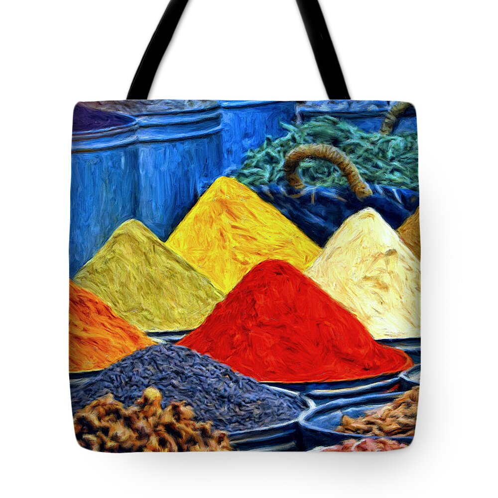 Spice Market Tote Bag featuring the painting Spice Market in Casablanca by Dominic Piperata