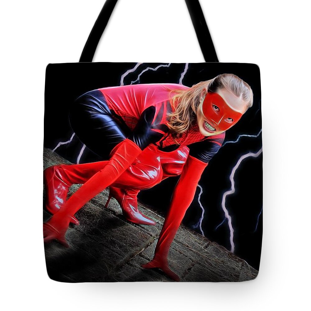 Fantasy Tote Bag featuring the painting Spider Storm by Jon Volden
