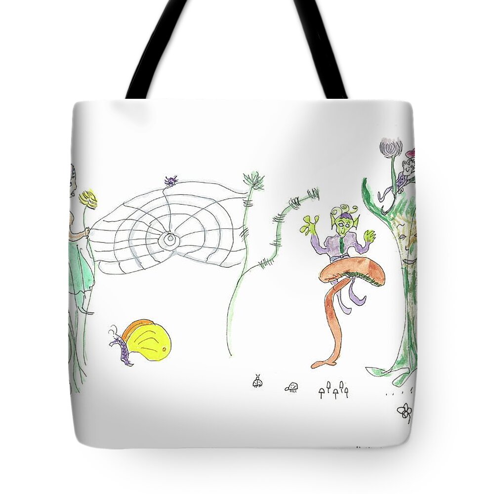 Spider Web Tote Bag featuring the painting Spider Web and Fairies by Helen Holden-Gladsky