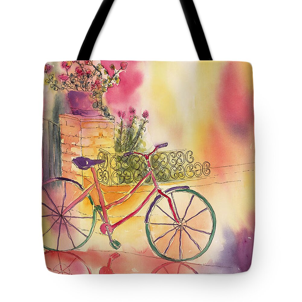 Watercolor. Bicycle. Travel Tote Bag featuring the painting Spindly Spokes by Tara Moorman