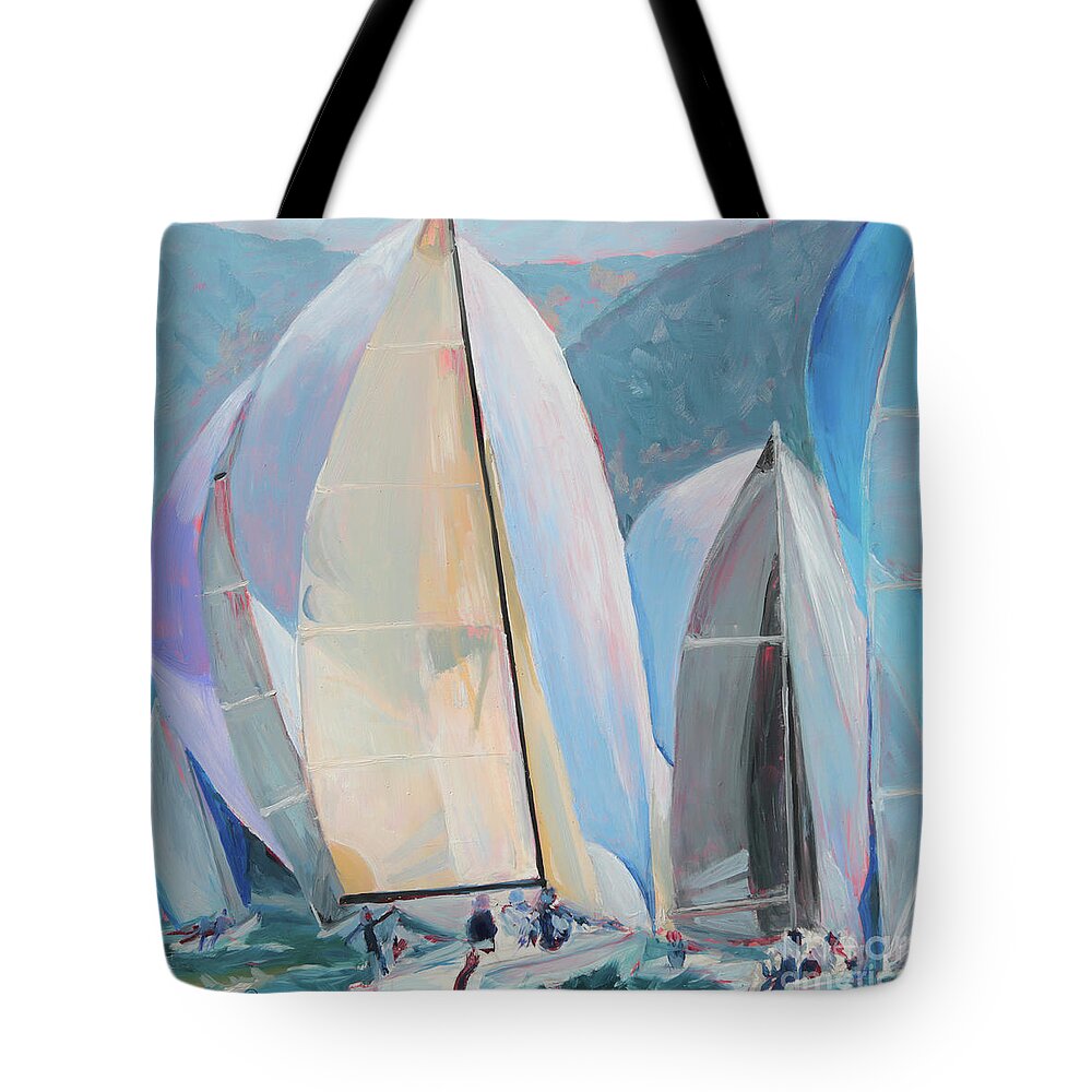 Spinnaker Tote Bag featuring the painting Spinnakers, Sails, Dreams by Trina Teele