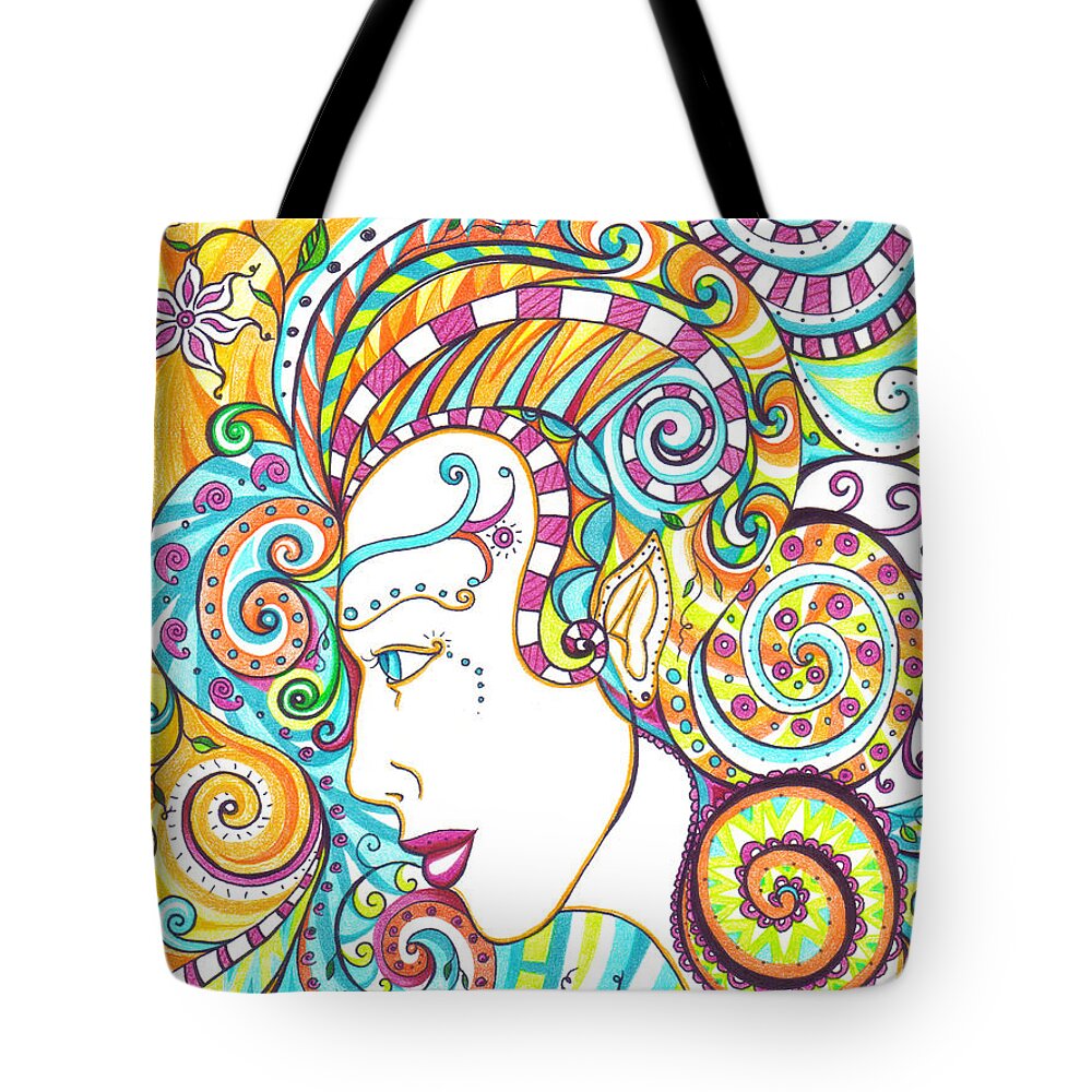 Pen And Ink Tote Bag featuring the drawing Spiraled Out of Control by Shawna Rowe