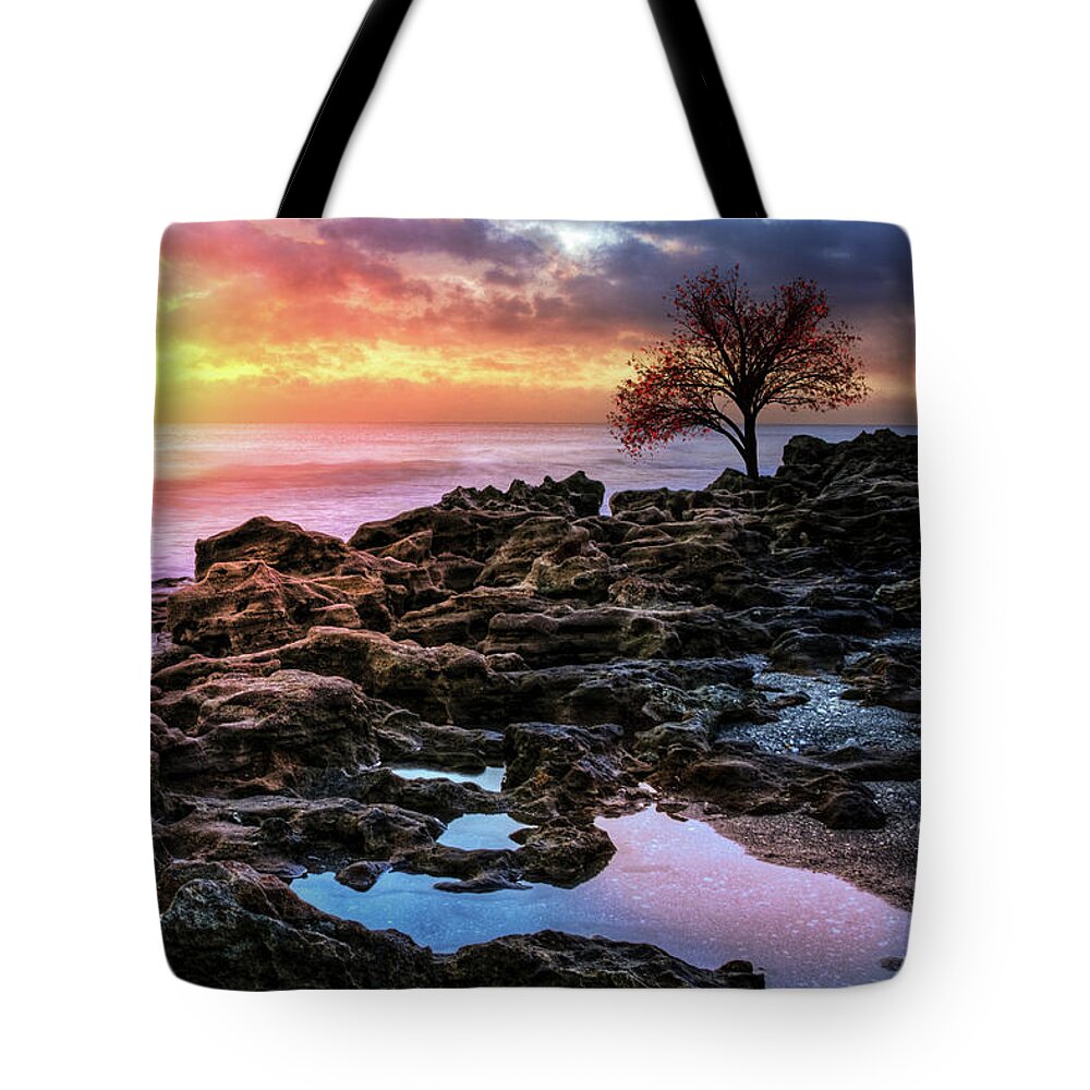 Clouds Tote Bag featuring the photograph Spiritual Glow at Dawn by Debra and Dave Vanderlaan