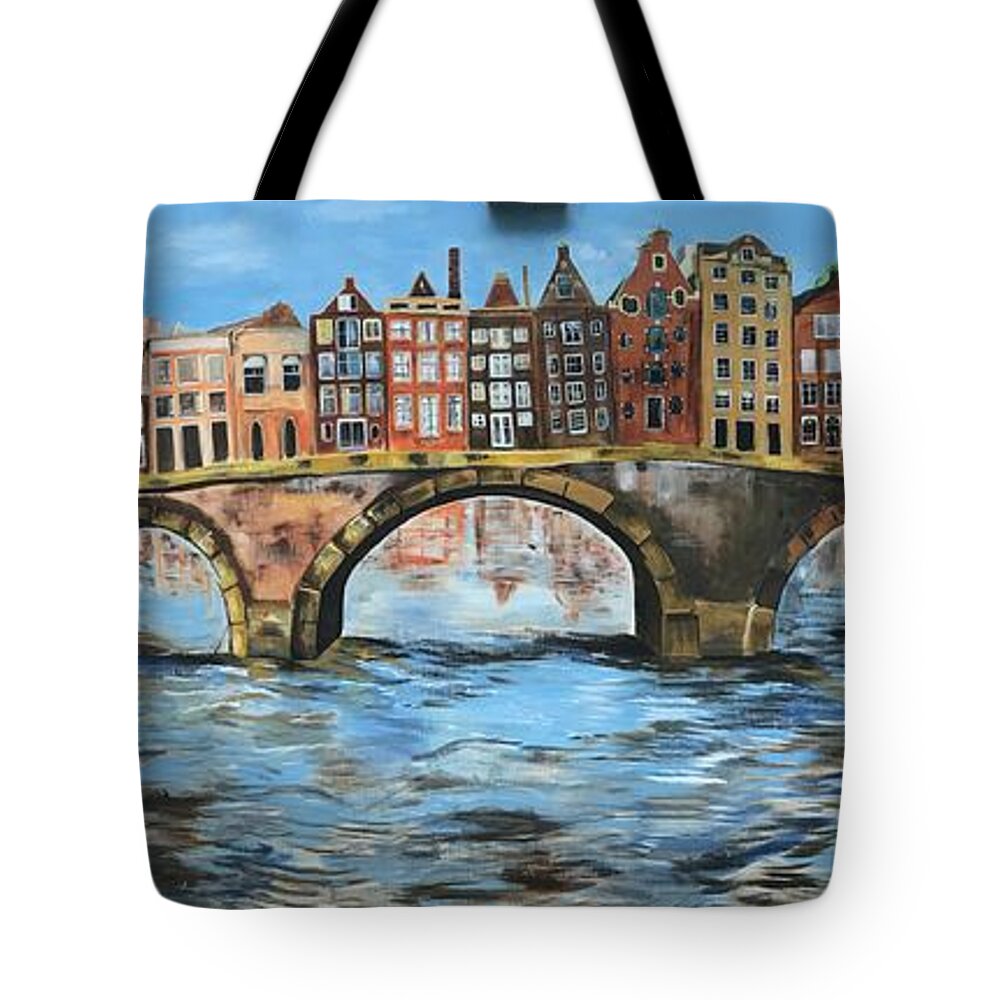 Amsterdam Tote Bag featuring the painting Spiritual Reflections by Belinda Low