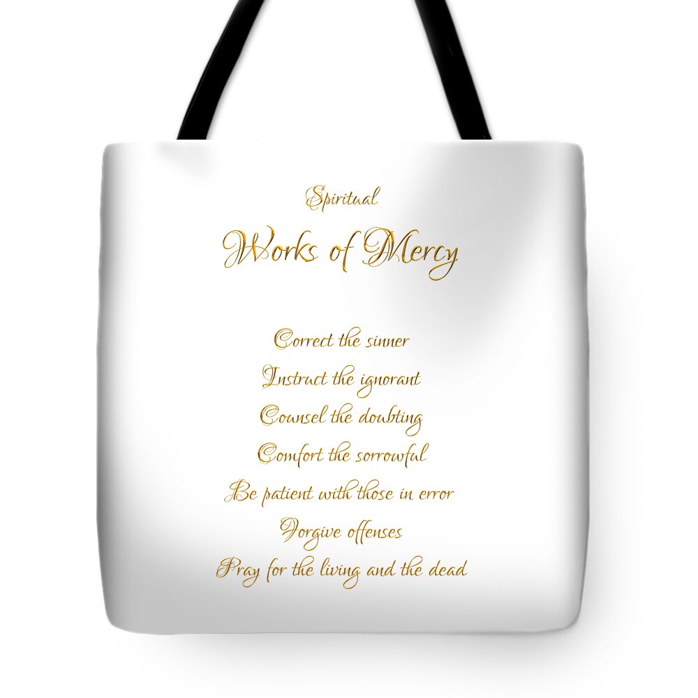 Spiritual Works Of Mercy Tote Bag featuring the digital art Spiritual Works Of Mercy White Background by Rose Santuci-Sofranko