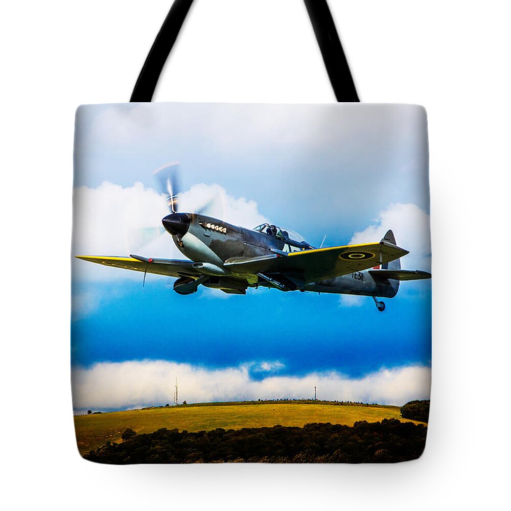 Spitfire Tote Bag featuring the photograph Spitfire Mk XVI TE311 by Chris Lord