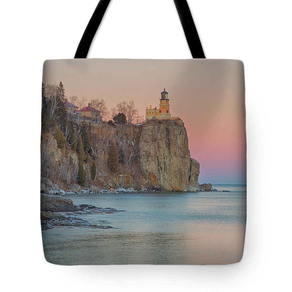 Minnesota Tote Bag featuring the photograph Split Rock Lighthouse Golden Hour by Nancy Dunivin