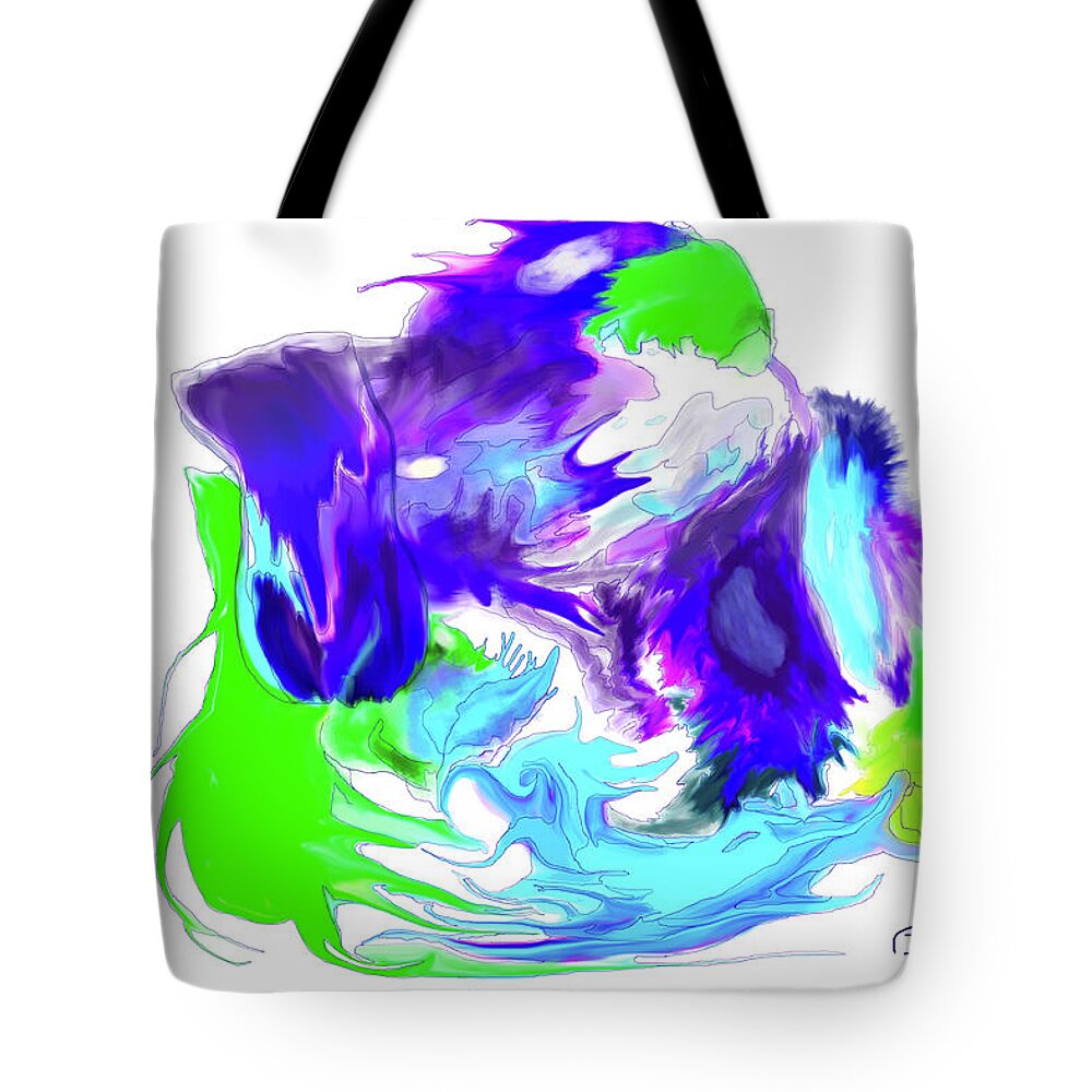 Abstract Tote Bag featuring the digital art Spontaneous Flash by Paula Brown