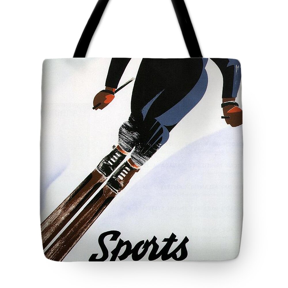 Sports D'hiver Tote Bag featuring the mixed media Sports D'hiver - Winter Sport - Skiing - Pacifique Canadien - Retro travel Poster - Vintage Poster by Studio Grafiikka