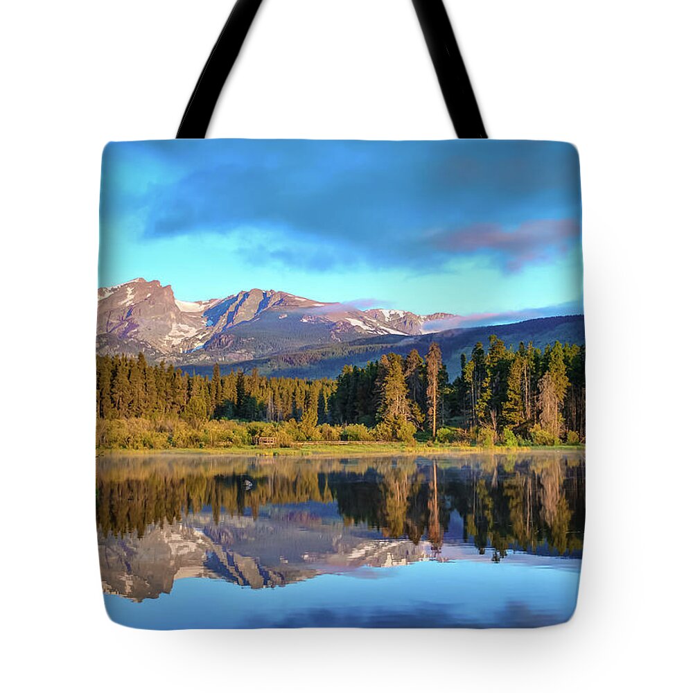 America Tote Bag featuring the photograph Sprague Lake Morning Reflections - Rocky Mountain National Park by Gregory Ballos