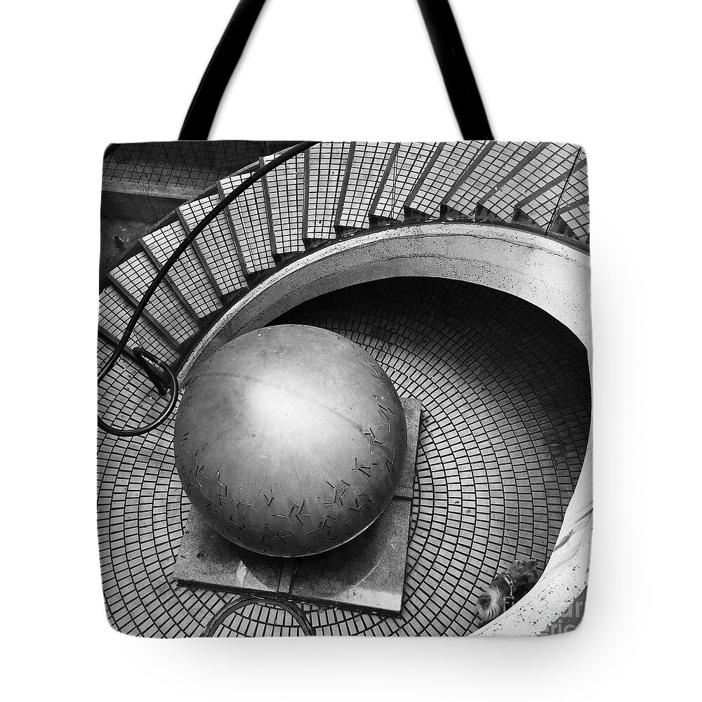 B & W Embarcadro San Francisco Tote Bag featuring the photograph Sprials and circles and spheres by J Doyne Miller