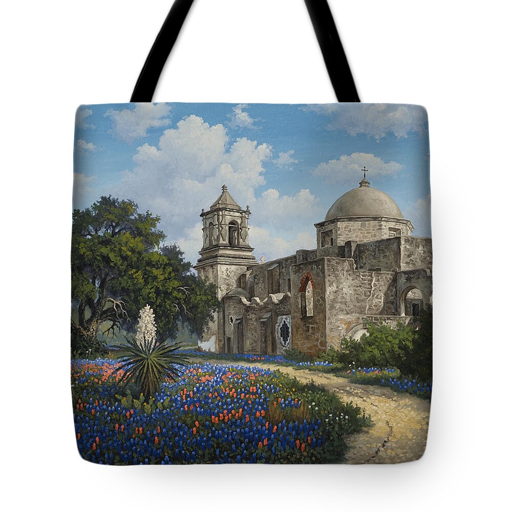 Texas Mission Tote Bag featuring the painting Spring at San Jose by Kyle Wood