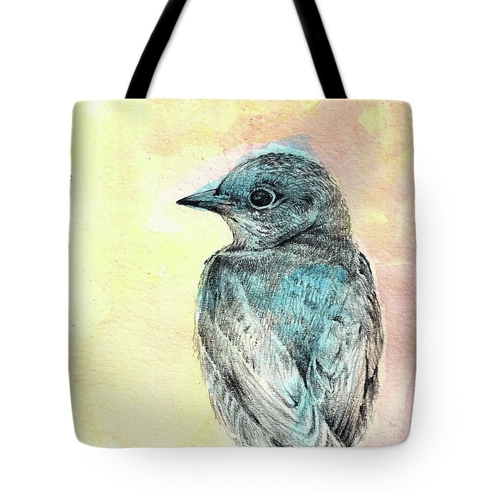 Bluebird Tote Bag featuring the mixed media Spring Bluebird by AnneMarie Welsh