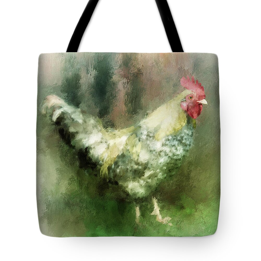 Chicken Tote Bag featuring the digital art Spring Chicken by Lois Bryan