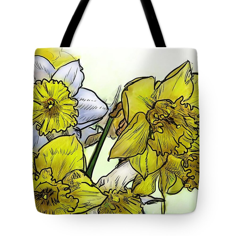 Beautiful Tote Bag featuring the digital art Spring Daffodils by Debra Baldwin