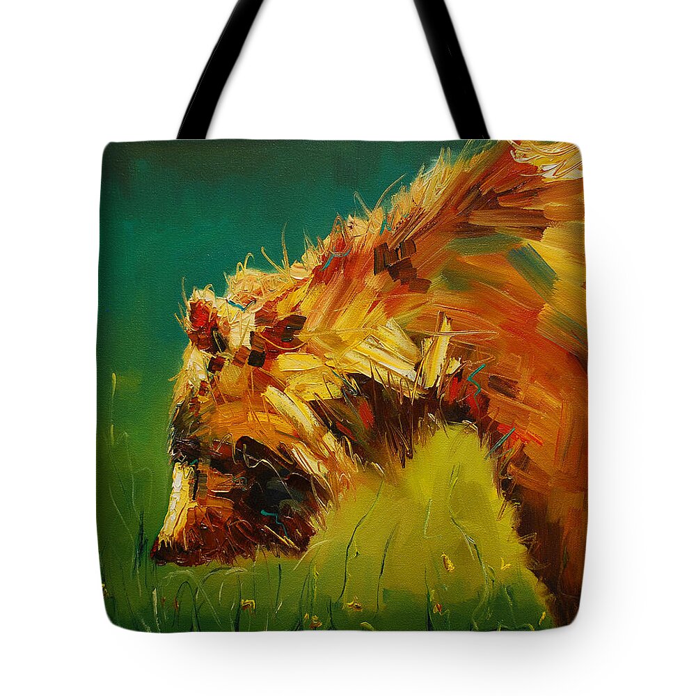 Bear Tote Bag featuring the painting Spring Flower Bear by Diane Whitehead