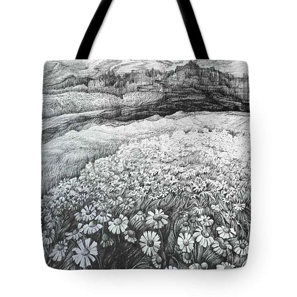 Flower Tote Bag featuring the drawing Spring flowers by Anna Duyunova