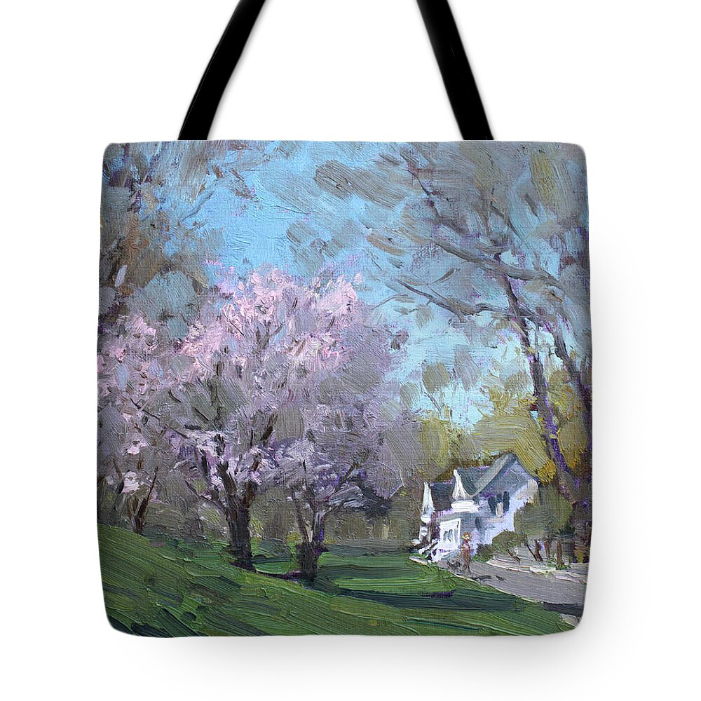 Spring Tote Bag featuring the painting Spring in J C Saddington Park by Ylli Haruni