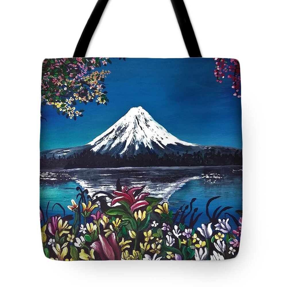 Mountain Tote Bag featuring the painting Mount Fuji by Tara Krishna