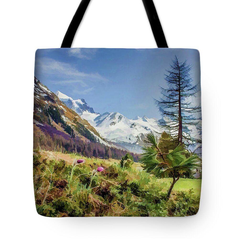 Switzerland Tote Bag featuring the digital art Spring in Switzerland by Lisa Lemmons-Powers
