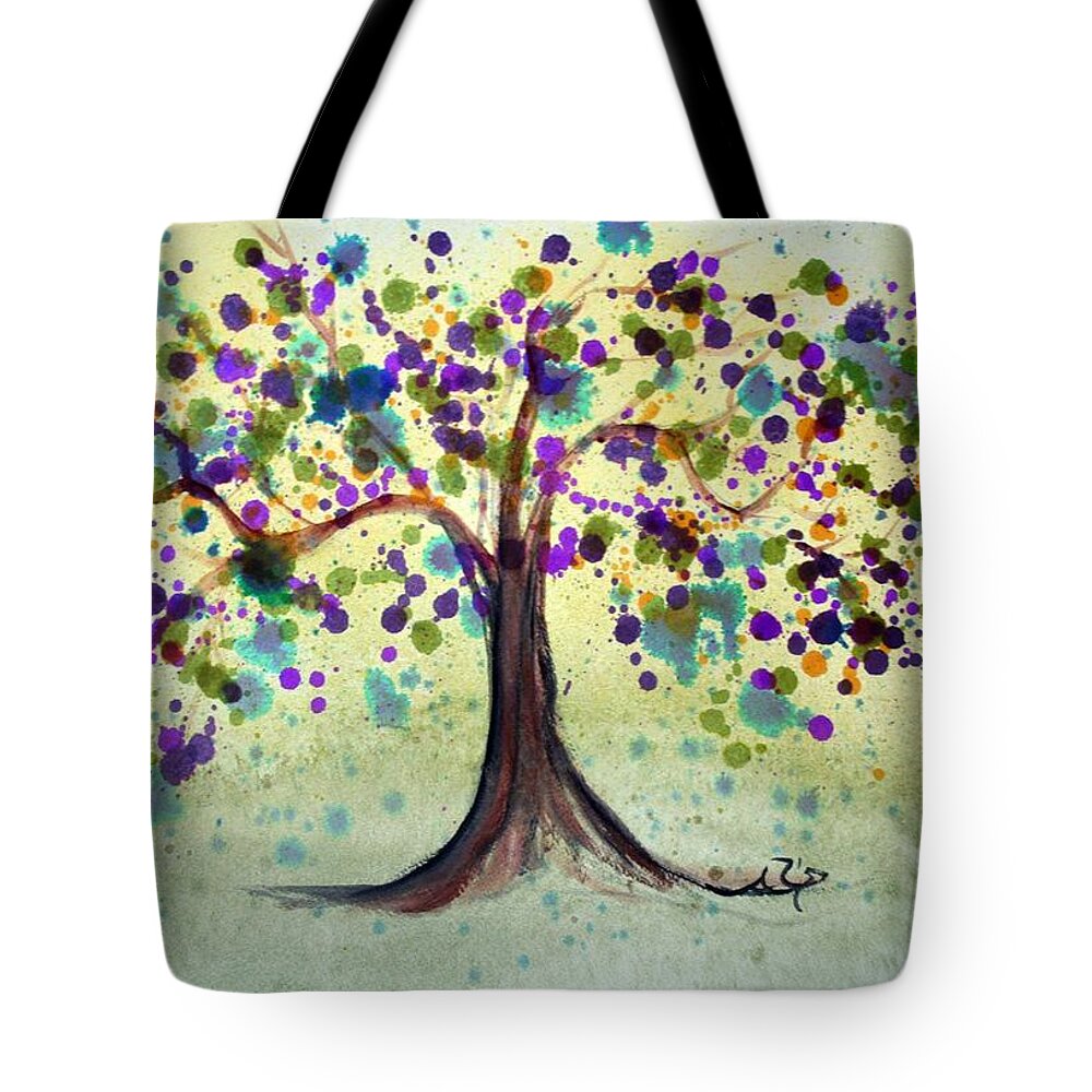 Spring Tote Bag featuring the painting Colorful Tree by Alma Yamazaki
