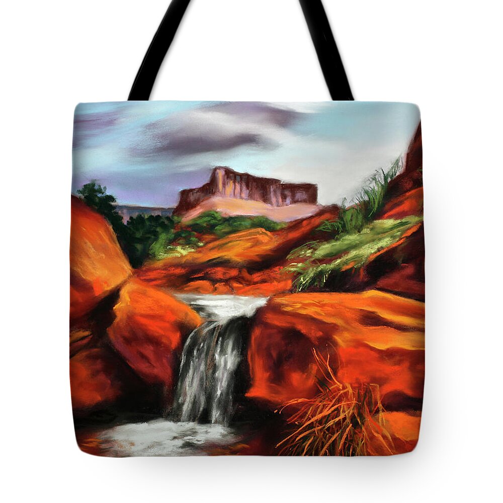 Landscape Tote Bag featuring the painting Spring Run Off by Sandi Snead