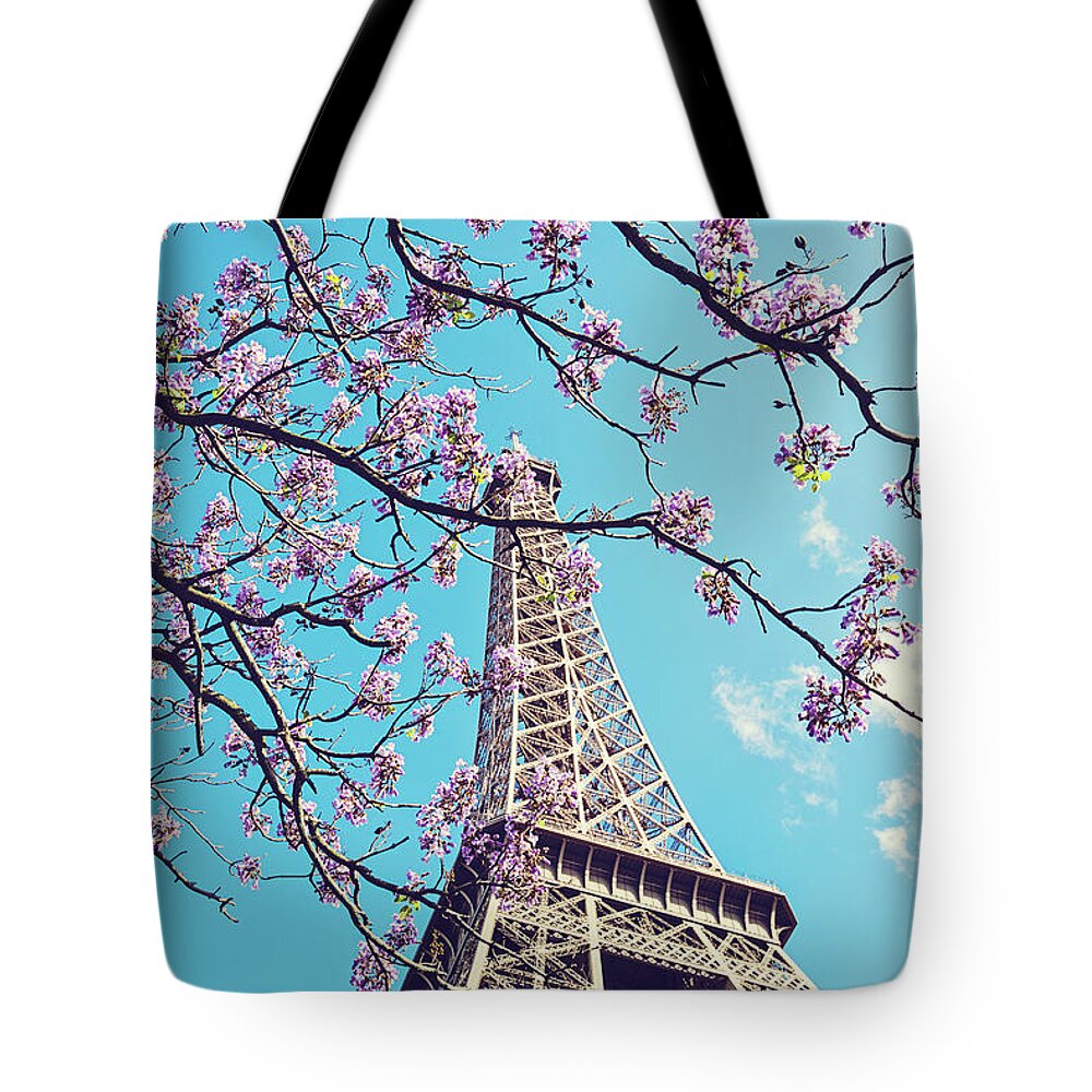 Paris Photography Tote Bag featuring the photograph Springtime in Paris - Eiffel Tower Photograph by Melanie Alexandra Price