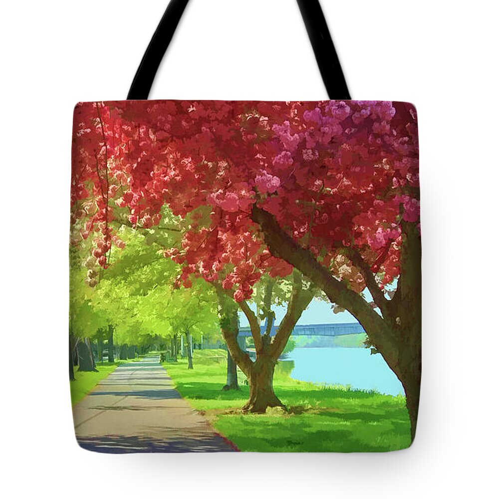 Riverfront Park Tote Bag featuring the photograph Springtime In The Park by Geoff Crego