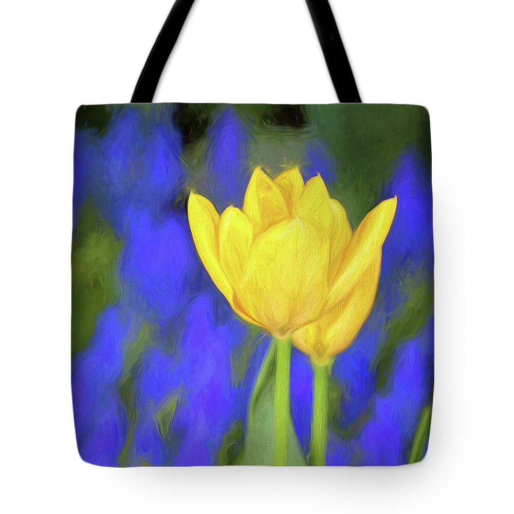 Tulips Tote Bag featuring the mixed media Springtime Yellow Tulips Painterly by Carol Leigh
