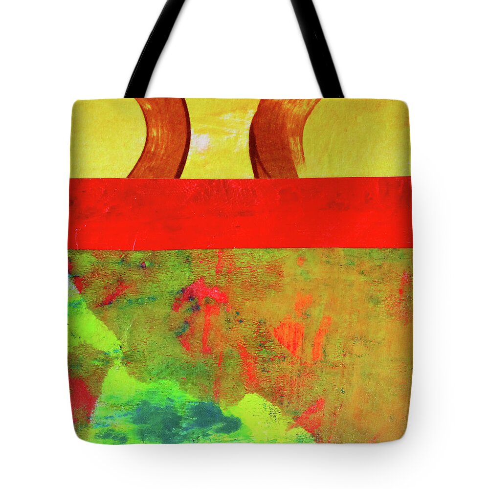 Contemporary Red Abstract Collage Tote Bag featuring the mixed media Square Collage No. 11 by Nancy Merkle