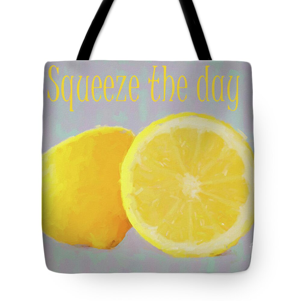 Fruit Tote Bag featuring the mixed media Squeeze The Day by Susan Lafleur