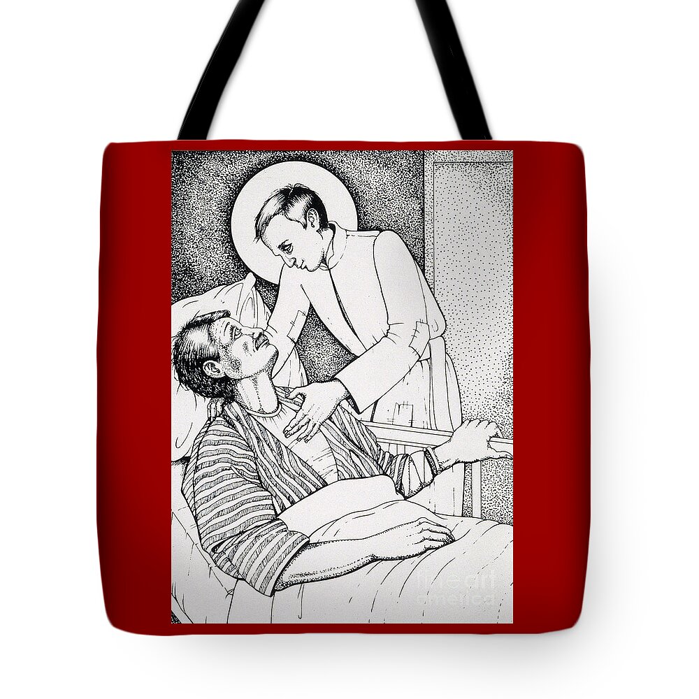 St Aloysius Gonzaga : Patron Of People With Hiv-aids And Caregivers 1987 Tote Bag featuring the drawing St Aloysius Gonzaga- Patron of People With HIV-AIDS and Caregivers 1987 by William Hart McNichols