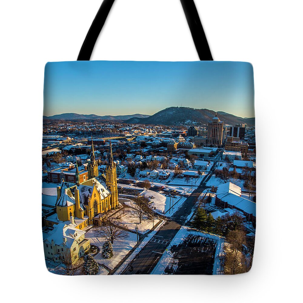 Catholic Tote Bag featuring the photograph St. Andrew's Downtown by Star City SkyCams