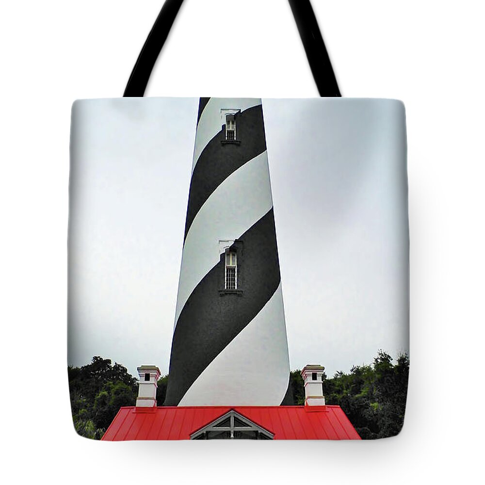 Lighthouse Tote Bag featuring the photograph St Augustine Lighthouse Full View by D Hackett