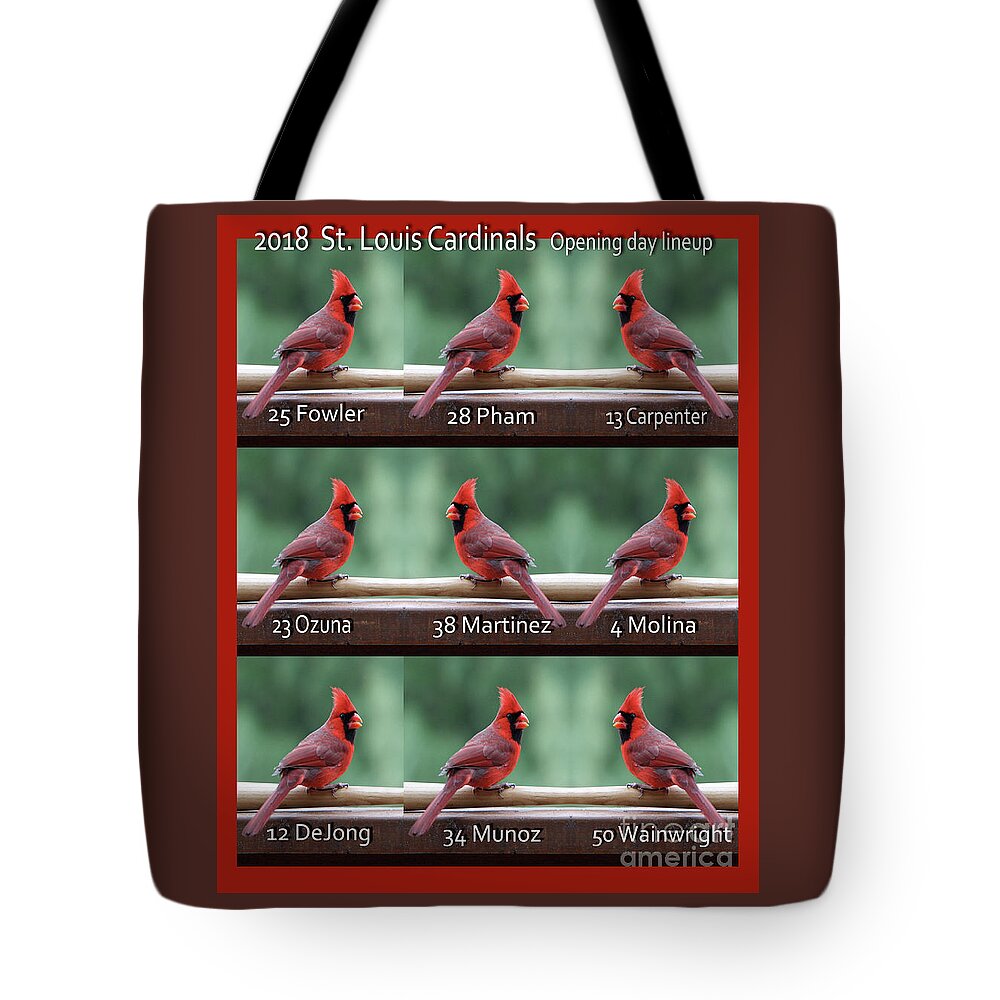 Saint Louis Cardinals Tote Bag featuring the photograph St. Cardinals Home Opening Day Lineup by John Freidenberg