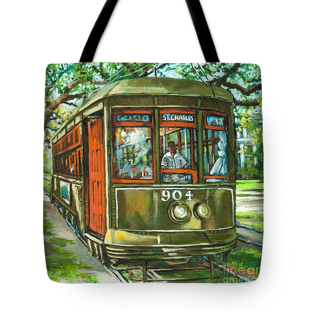 New Orleans Streetcar Tote Bag featuring the painting St. Charles No. 904 by Dianne Parks