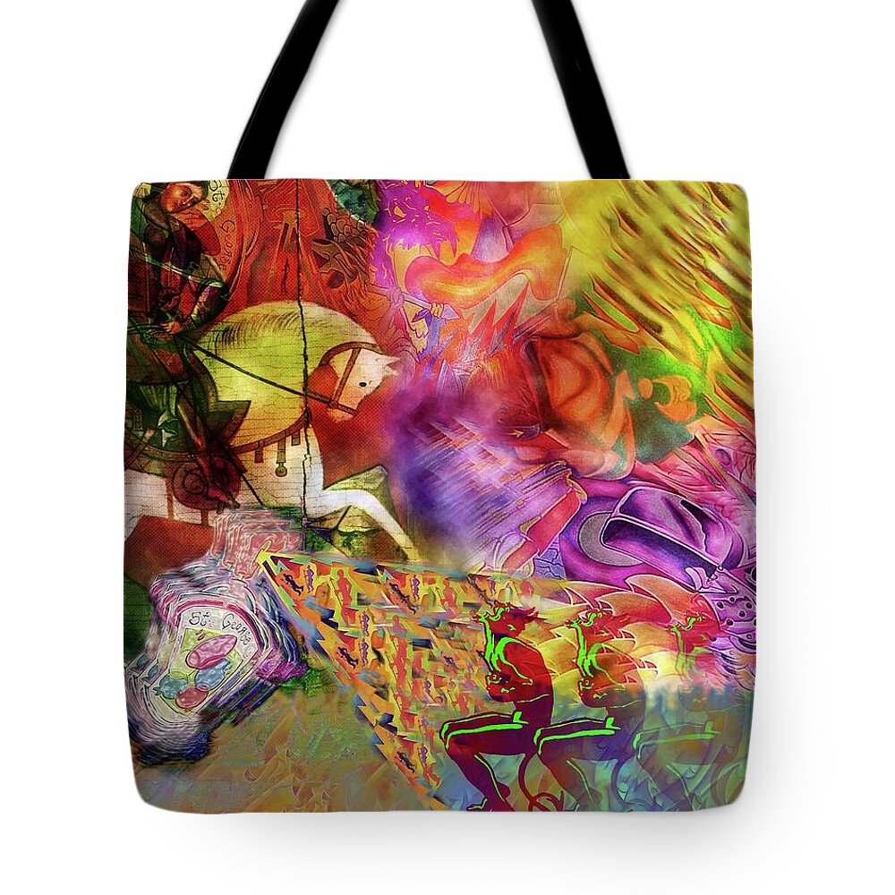 Spiritual Psychedelic Pop Tote Bag featuring the digital art St. George the Dragon Slayer by Andrew Chambers