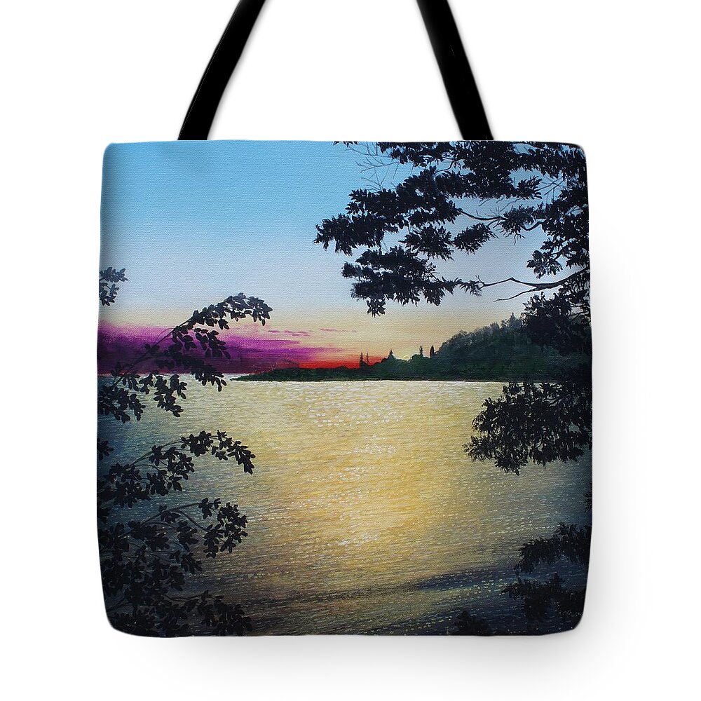 Contemporary Tote Bag featuring the painting St. Lawrence River by Herb Dickinson