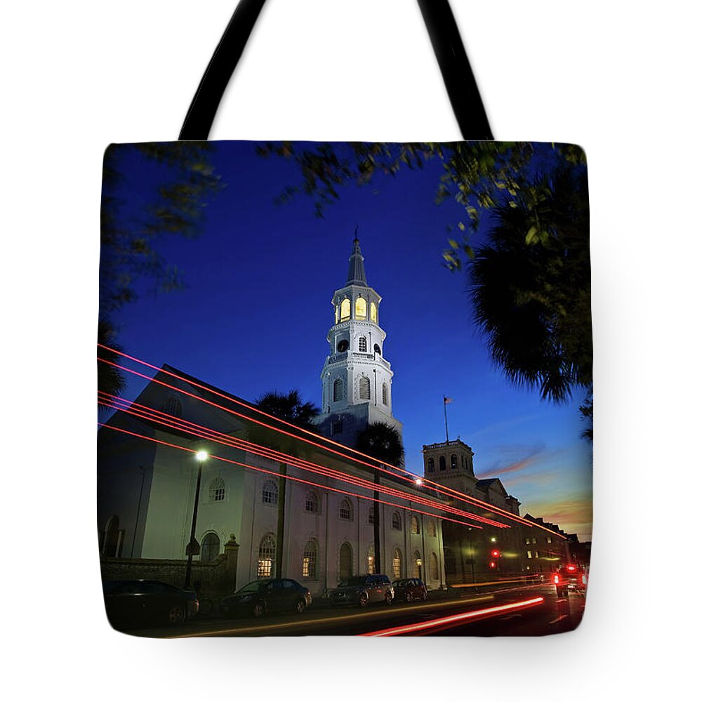 Charleston Tote Bag featuring the photograph St. Michael's Episcopal Church in Charleston, South Carolina by Sam Antonio