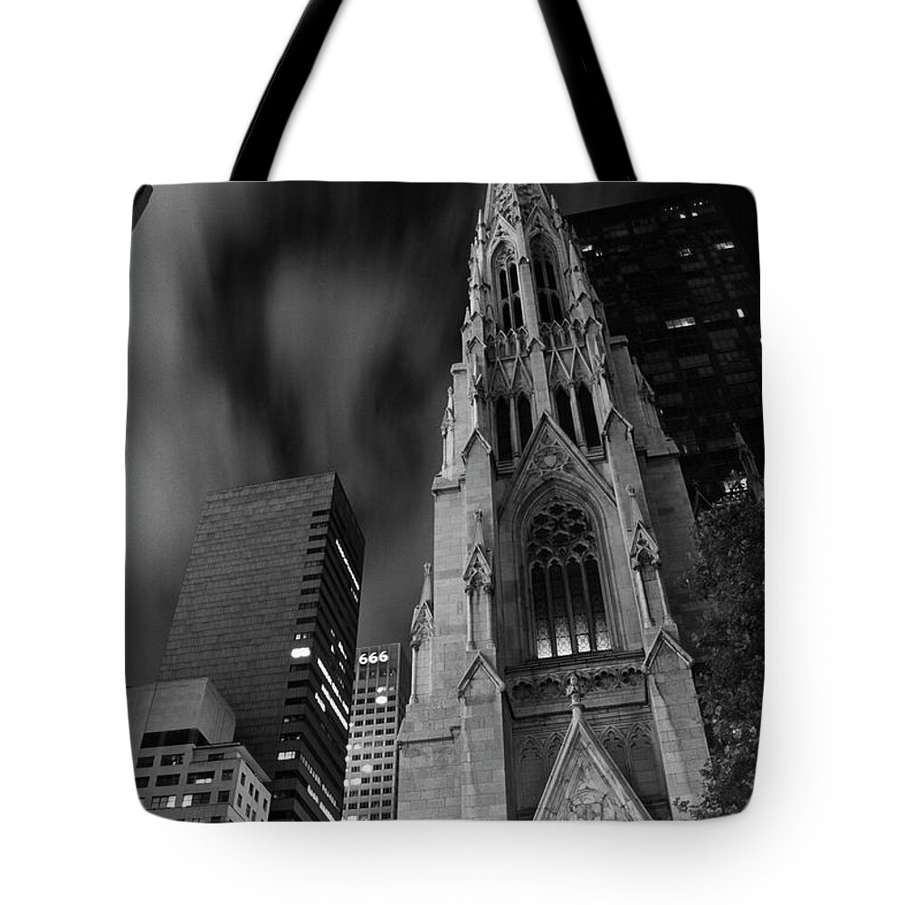 Night Photography Tote Bag featuring the photograph St Patricks Cathedral by Keith Kapple
