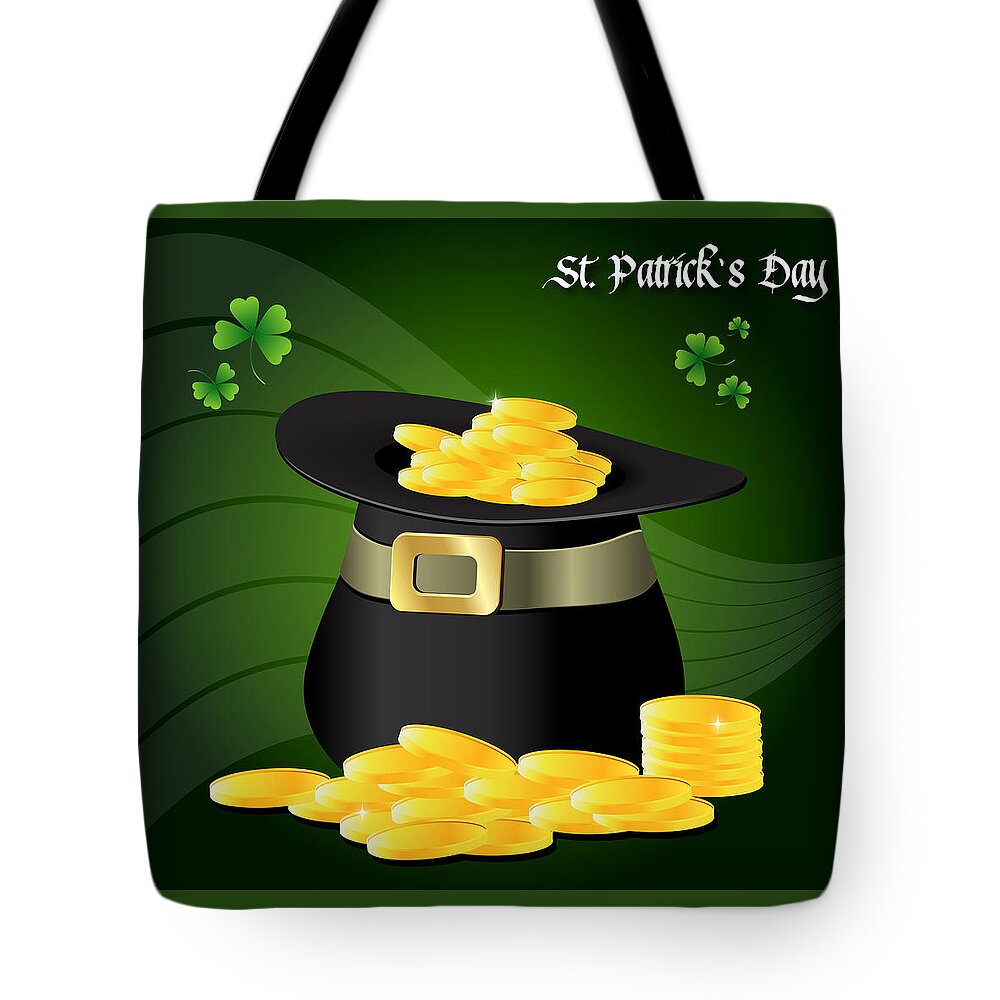 Celebration Tote Bag featuring the digital art St. Patrick's Day Gold Coins In Hat by Serena King