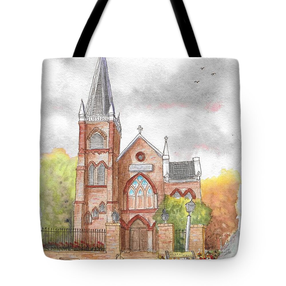 St. Peter's Catholic Church Tote Bag featuring the painting St. Peter's Catholic Church, Harpers Ferry, West Virginia by Carlos G Groppa