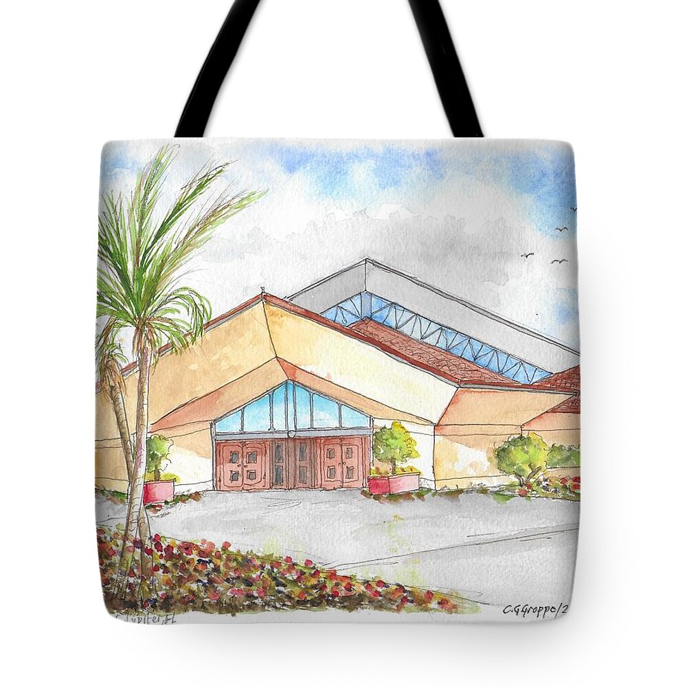 St. Peter Catholic Church Tote Bag featuring the painting St. Peter's Catholic Church, Jupiter, Florida by Carlos G Groppa